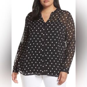 NWOT Kut from the kloth black and white polka dot top-2X